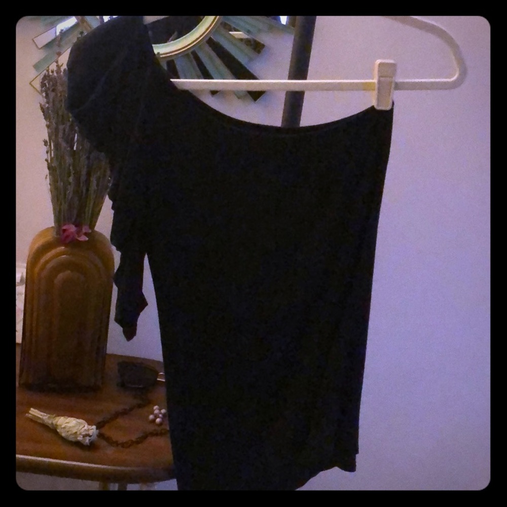 One shoulder black top